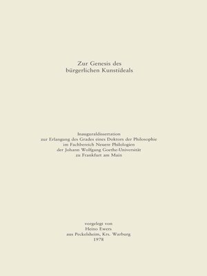 cover image of Zur Genesis des bürgerlichen Kunstideals